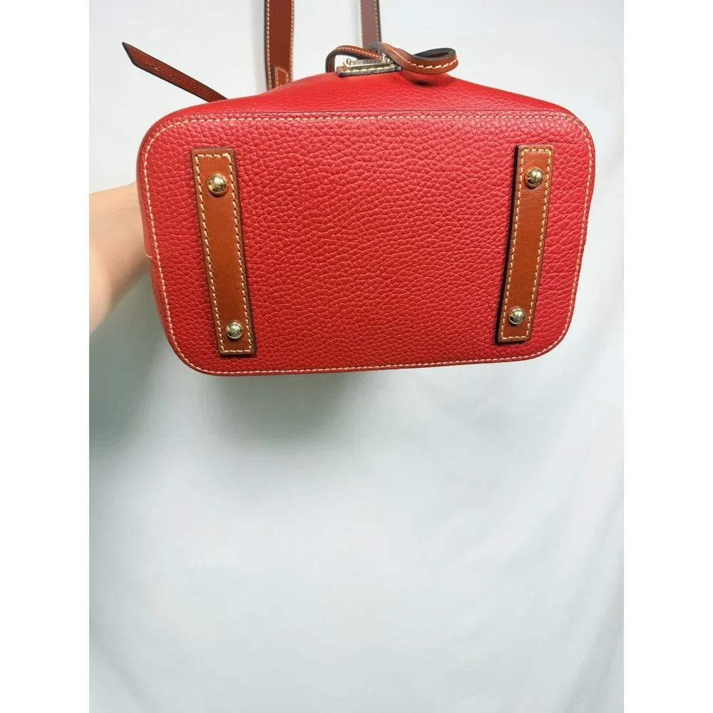 Dooney & Bourke Pebble Grain Red‎ Drawstring Bucket Bag Leather Crossbody Purse